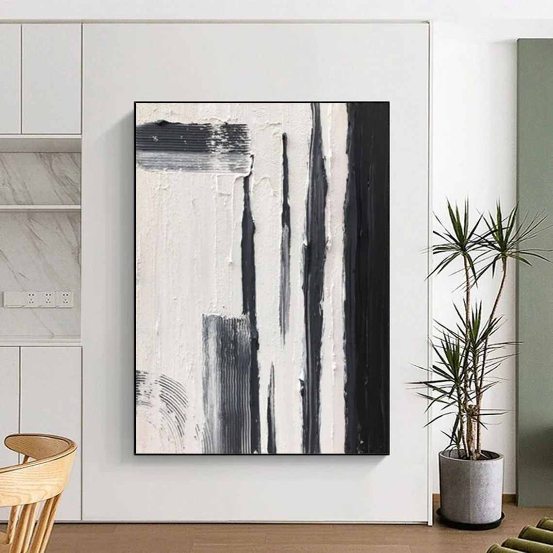 Oversized Black White - original landscape painting for office